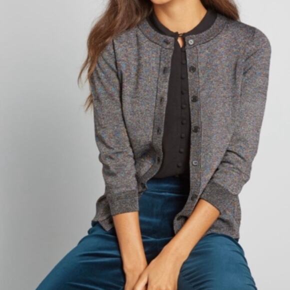MODCLOTH Charter School 3/4 Sleeve Cardigan Sweater Metallic Black 4X - Picture 1 of 11